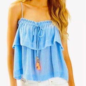 Lilly Pulitzer Mays Top Lapis Blue Cami Tank Sleeveless Top XS Beach Resortwear